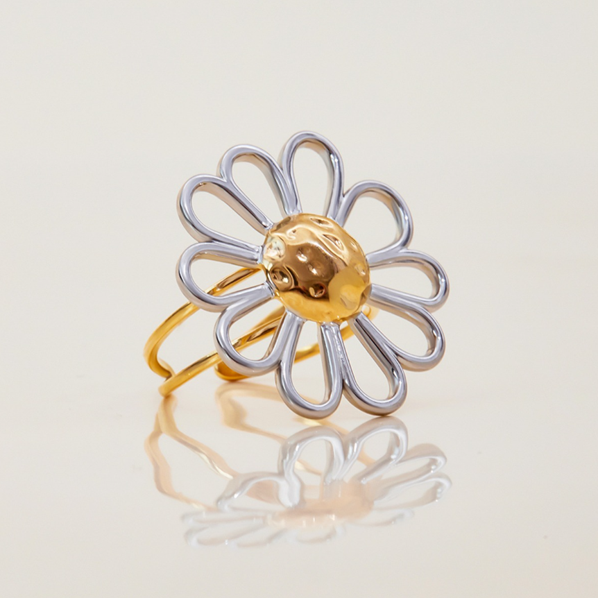 Anillo Margaret diseño en flor dorado y plateado ajustable - Anillos Victoria Secret para mujeres
