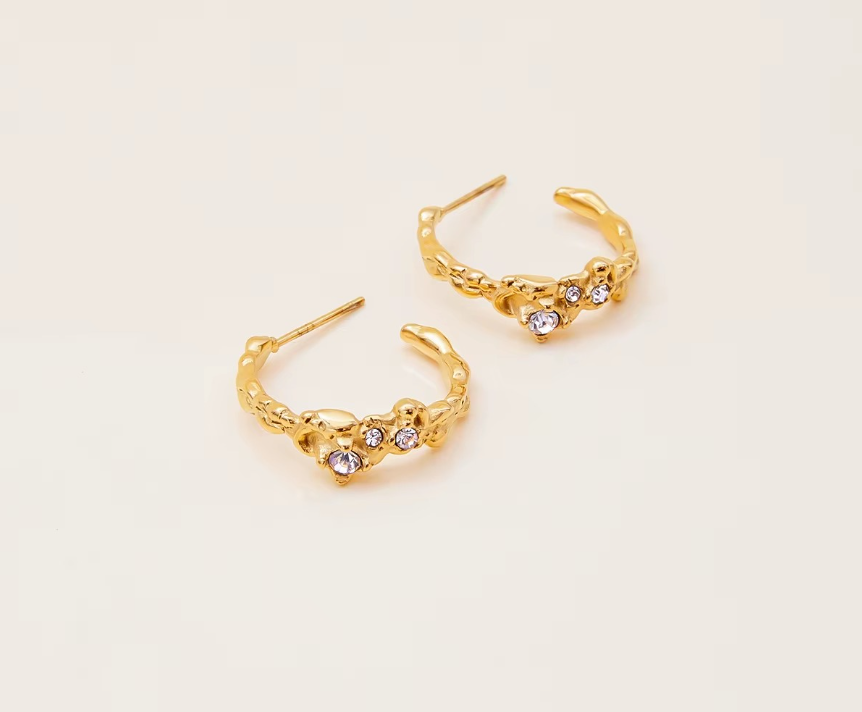 Aretes Gala dorados con piedras brillantes circones - Aretes elegantes Victoria Secret
