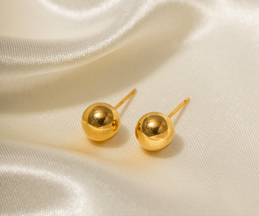 Aretes Esferas dorados redondos de acero inoxidable - Aretes Victoria Secret Perú