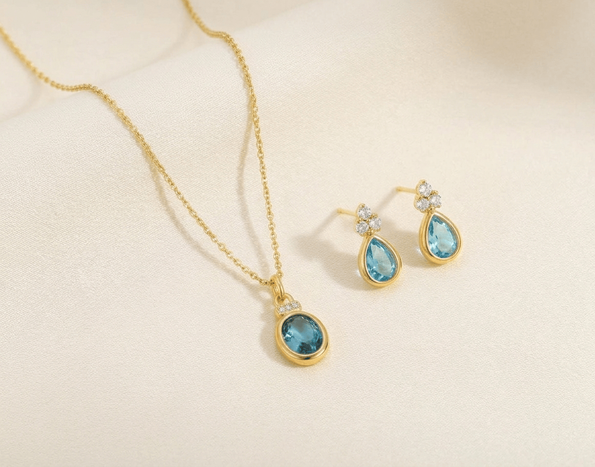 Set Brisa Azul - Collar Valerie y Aretes Bianca - Conjunto joyas Victoria Secret